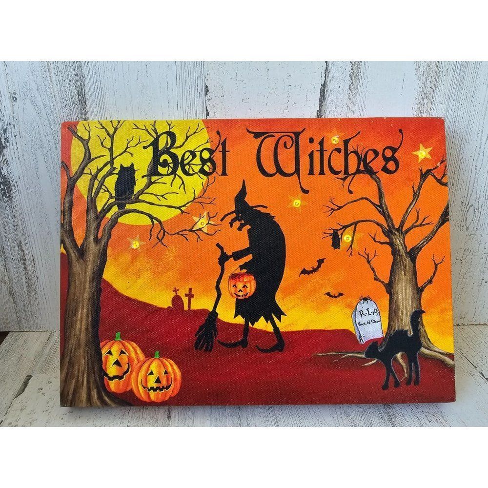 Von maur witch light up sign Halloween cat forest decor cemetery
